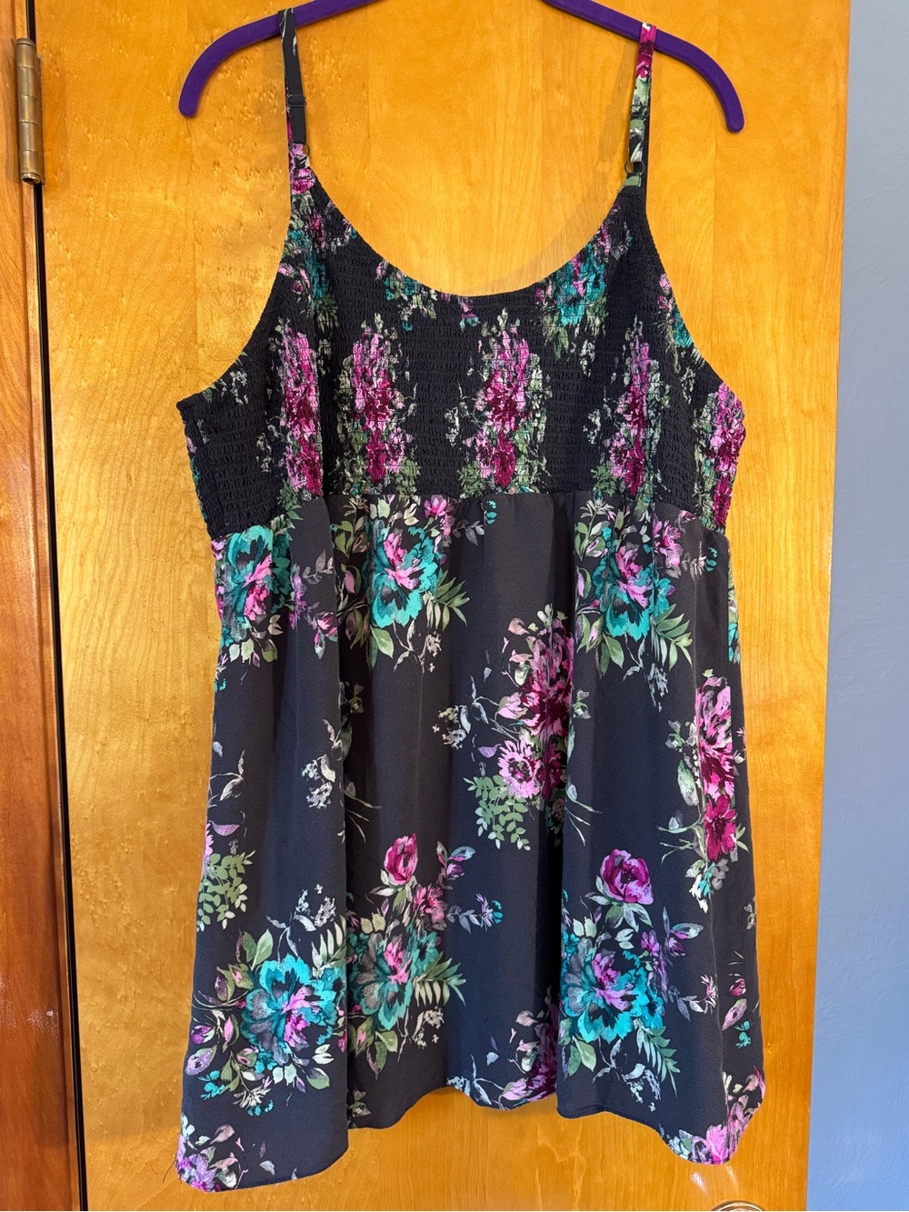 torrid Floral Smocked Tank with Pink & Teal Blossoms